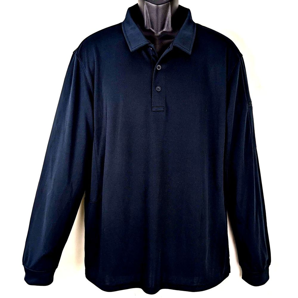MagcoMsen Men's LG Navy Blue Quick Dry Performance Long Sleeve Polo Tee Shirt